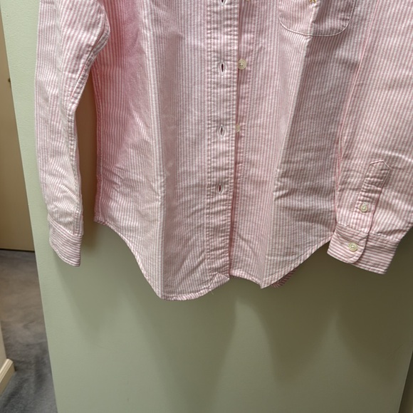 Lauren Ralph Lauren pink & white striped classic button down broadcloth shirt - Picture 4 of 6